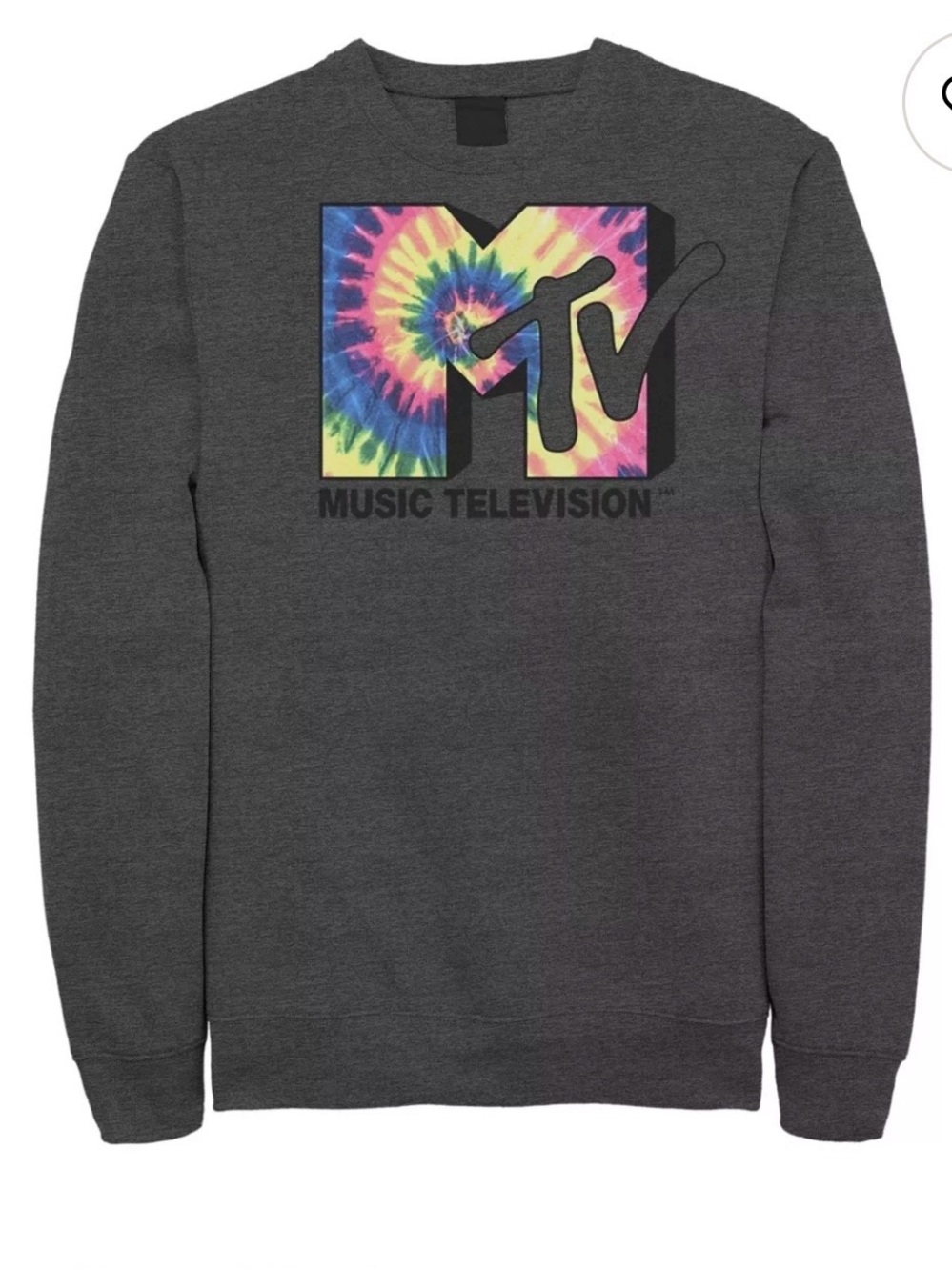 Retro Bibes MTV Charcoal Grey Crewneck with Multicolor Tie-Dye Logo Men Medium
